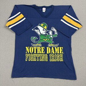 Vintage 90s Notre Dame Fighting Irish Logo 7 V-neck Single Stitch T-shirt Sz L